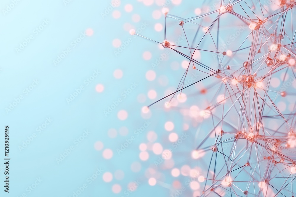 Poster artificial connections display sparkling nodes against a soft blue background in a futuristic compos