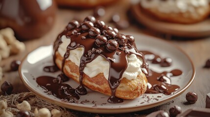 Chocolate Cream Puff Dessert, Close-up, Studio