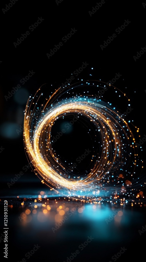 Poster mystical circular light formation with glowing particles creating an enchanting visual effect in a d