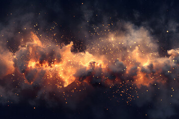 Fiery Smoke and Embers Against Dark Background