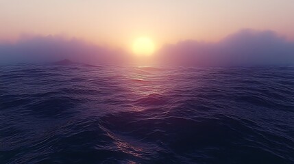 Obraz premium Serene Sunset Over Misty Ocean Waves