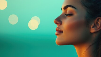 Side profile of a serene woman with glowing highlights in her hair