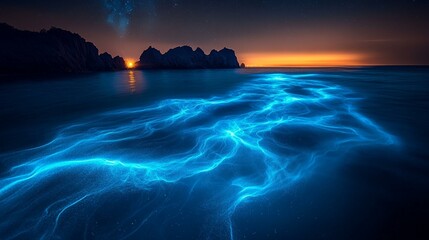 Obraz premium A breathtaking scene of a glowing bioluminescent plankton bloom, lighting up the dark waters as if they were stars. 78
