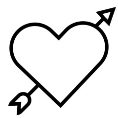 Cupid heart icon with arrow in black line art.