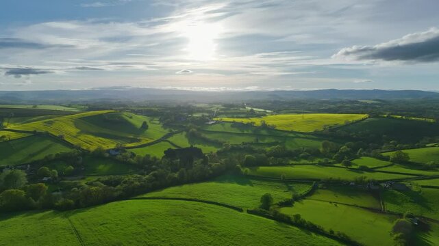 Fields and Farms from a drone, Devon, England,  Europe