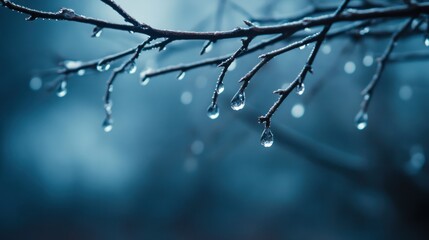 Raindrops on a Branch: A Serene Nature Photography