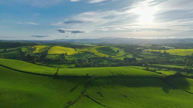 Fields and Farms from a drone, Devon, England,  Europe