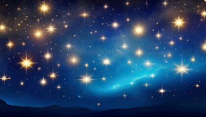 Obraz premium Beautiful gleam shining stars in dark blue sky background. Generated image