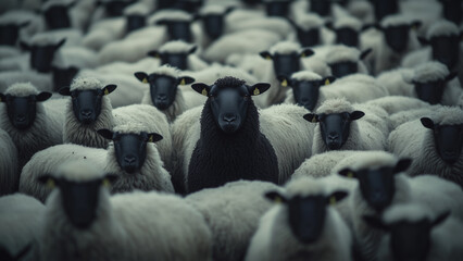 Obraz premium The Outsider: A Black Sheep Amidst the Flock