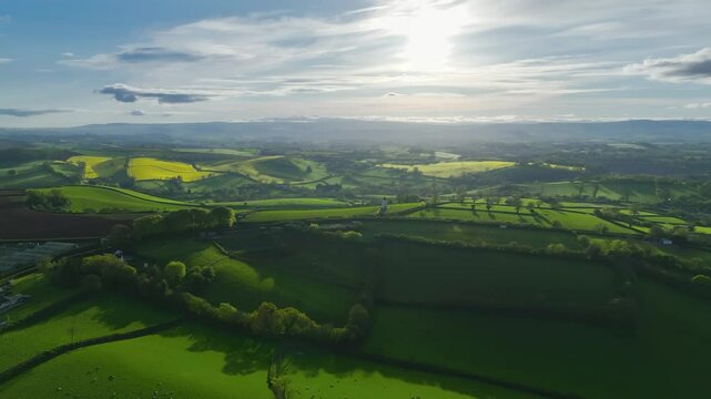 Fields and Farms from a drone, Devon, England,  Europe