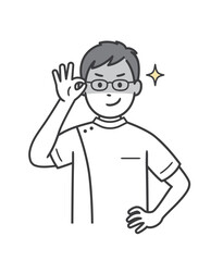 眼鏡を上げて悪巧みしてニヤける若い男性看護師