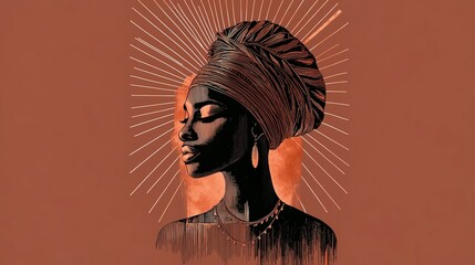 African illustrated queen brown background