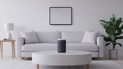 Modern Living Room with Minimalist Decor and Smart Speaker Focus