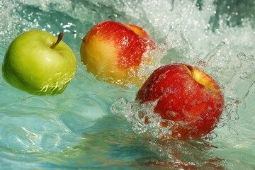 Apples Splashing in Water