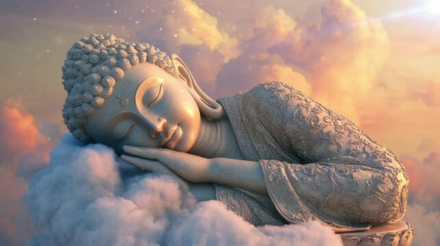 the appearance of the Buddha god above the clouds is very beautiful and amazing. seamless looping time-lapse virtual 4k video Animation Background.	