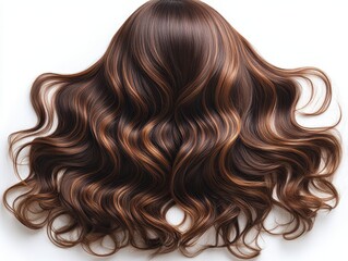 Fototapeta premium Luxurious wavy hair displayed elegantly on a white background.
