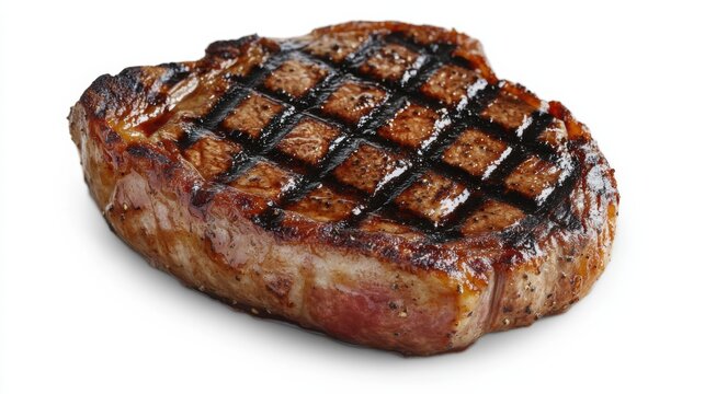 A perfectly cooked steak with grill marks and a juicy, tender interior, Its savory texture and mouthwatering appearance captured in exquisite detail
