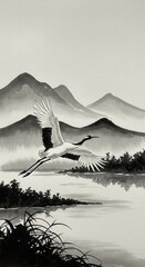 traditional japanese ink painting
