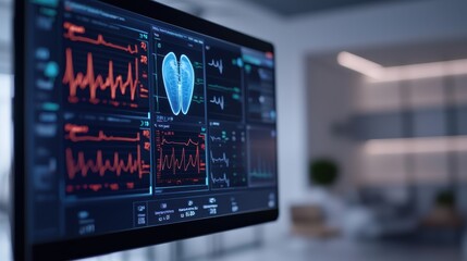 High-Tech Medical Monitor Displaying Heart Health Data and Readings