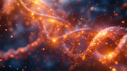 A macro close-up of a DNA double helix with intricate molecular details, shimmering under soft light. 7