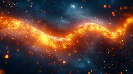 An abstract digital art of a glowing DNA helix transforming into particles and floating into space. 13