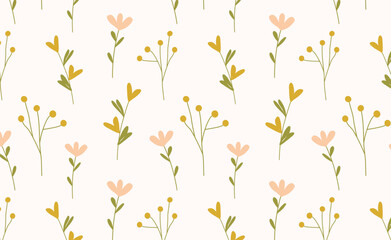 Seamless pattern with flowers. Vector print for printing on fabric and paper. Delicate spring and summer pattern. Illustration for greetings, postcards, packaging, websites, scrapbooking, patchwork.