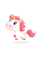 Cute Cartoon Unicorn Jumping and Smiling, Adorable Vector, horse