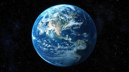 Beautiful view of Earth from space showcasing its vibrant oceans and landmasses under the stars