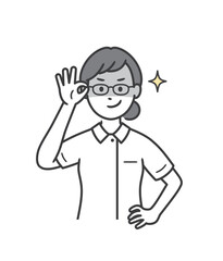 眼鏡を上げて悪巧みしてニヤける若い女性看護師