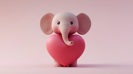 Cute cartoon baby elephant holding a heart.