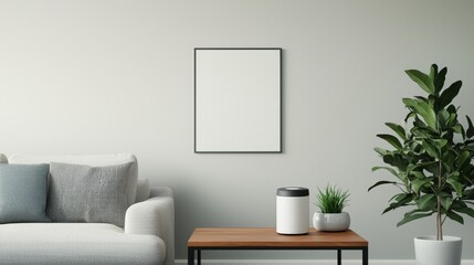 Modern Living Room Scene with Minimalist Decor and Empty Frame