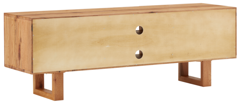 Wooden TV cabinet with rectangular wooden legs on the back cut out isolated transparent background