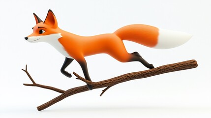 Obraz premium Cartoon fox leaping across a branch.