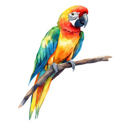 Fototapeta premium Vibrant Watercolor Parrot Sitting on a Branch Isolated on White