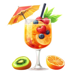 Refreshing Tropical Cocktail with Fruits and Umbrella Decoration