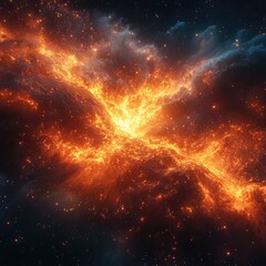 Obraz premium Fiery Cosmic Nebula Explosion in Deep Space