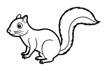  A simple line drawing of a squirrel looking curiously to the side, showcasing its bushy tail and alert expression.