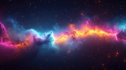 Fototapeta premium A vibrant nebula in space with swirling clouds of pink, orange, and blue hues, illuminated by bright stars.