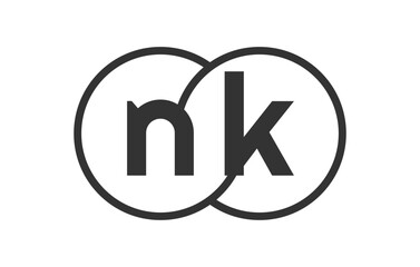 NK business company emblem with outline rounds and letters n k. Logo template of two merged circles for brand identity, logotype. Vector Infinity symbol