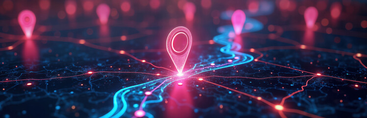 Digital map displays advanced transport logistics. AI integrated system shows routes, locations. Future tech for efficient deliveries. Interactive data analysis on digital urban map. Innovative