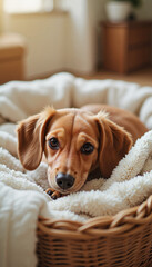 Cute dog relaxing in a cozy pet bed