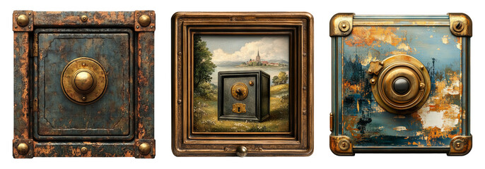 Vintage Safe Designs Isolated on Transparent Background for Use