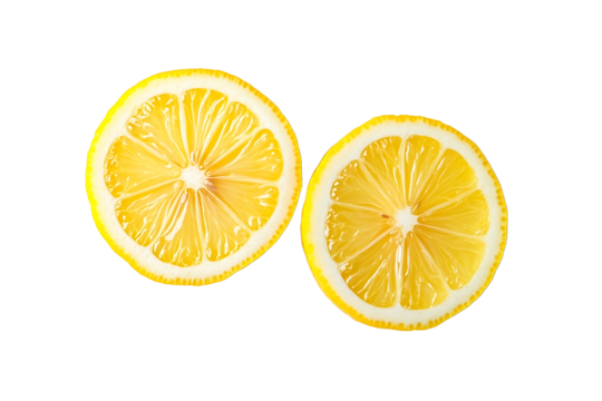 Two lemon slices on a white background top view flat lay shot minimal concept copy space for design and text high resolution photography stock photo professional color