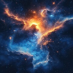 Fototapeta premium Vibrant Nebula in Deep Space: A Cosmic Tapestry of Blue and Orange Hues