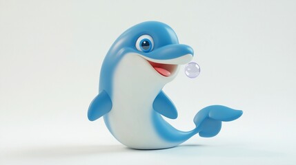 Obraz premium Cute cartoon dolphin blowing a bubble.