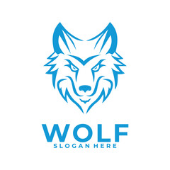 Wolf logo vector design template. Simple wolf face line art logo