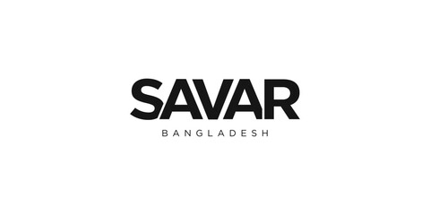 Savar in the Bangladesh emblem. The design features a geometric style, vector illustration with bold typography in a modern font. The graphic slogan lettering.