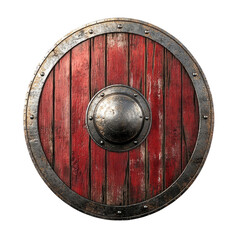 Fototapeta premium Classic Round Shield with Wooden Texture and Metal Rim Isolated