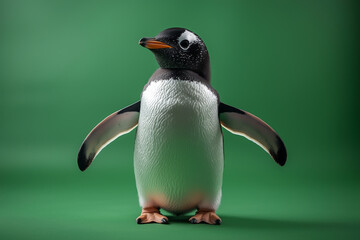A Gentoo Penguin Poses Against A Green Background
