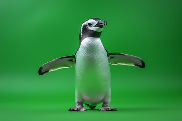 A Humboldt Penguin Poses Against Green Background